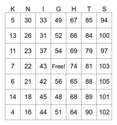 Link Crew Game Night 2023 Bingo Card