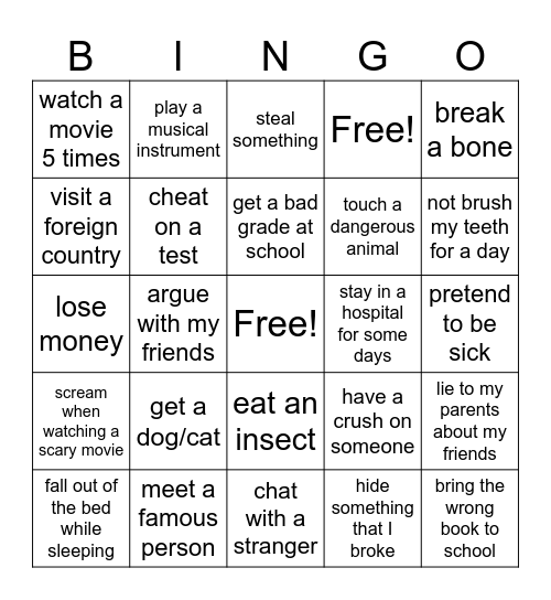 Have you ever...? Bingo Card