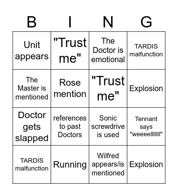 Doctor Who Marathon Bingo Card