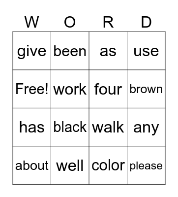 HFW First 8 Bingo Card