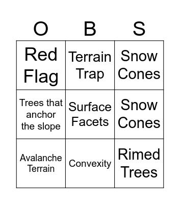 Snow and Weather Obs Bingo Card