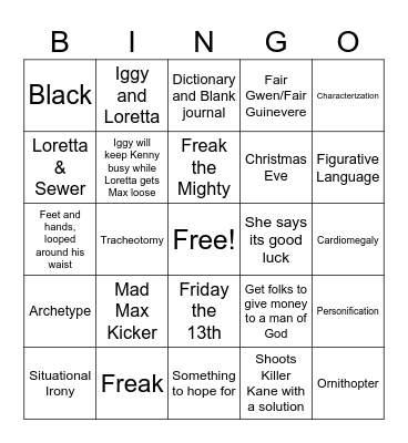 Freak the Mighty Review Bingo Card