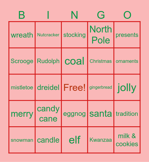 Holiday Bingo Card