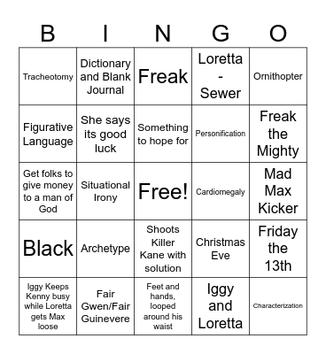 Freak the Might Bingo Card