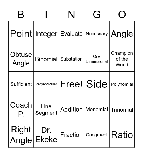 3rd period Bingo Card