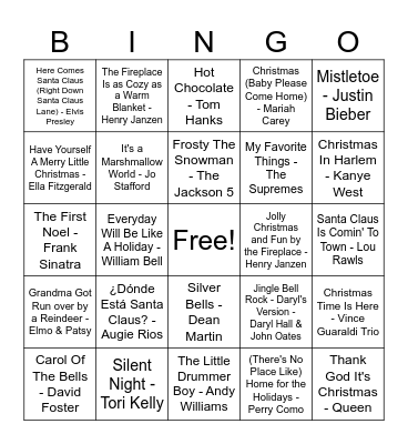 Best Christmas Music Bingo Card