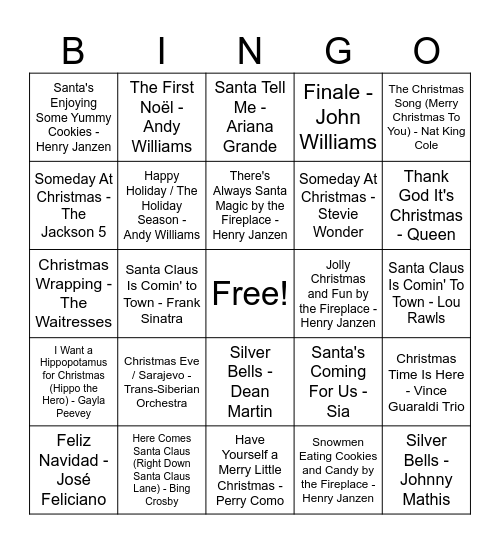 Ultimate Christmas Music Bingo Card