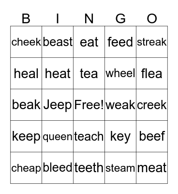 Long E Bingo Card