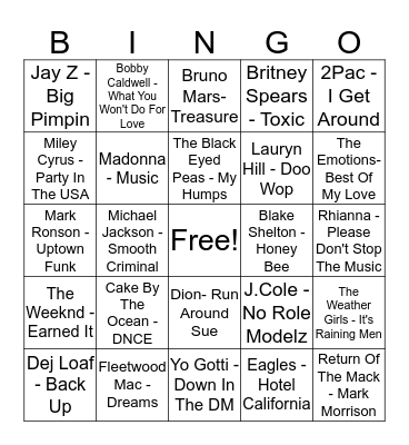 Musical Bingo Card