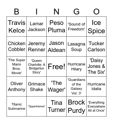 Google's Year in Search 2023 (USA) Bingo Card