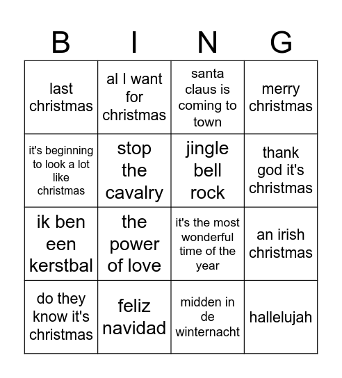 Kerst Bingo Card