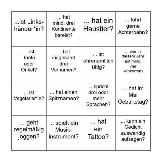 Kolleg*innen-Bingo - Wer von uns ... Bingo Card