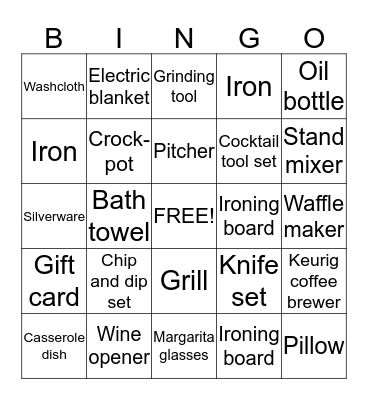 Kristen's bridal shower Bingo Card