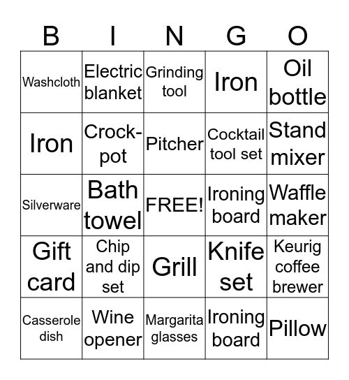 Kristen's bridal shower Bingo Card