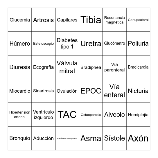 Bingo Sanitario Bingo Card