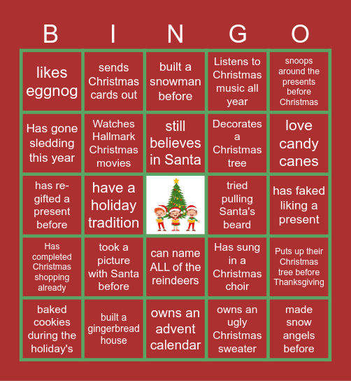 Virtual Holiday Bingo Card