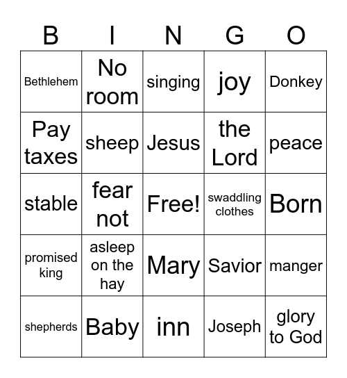 NATIVITY Bingo Card