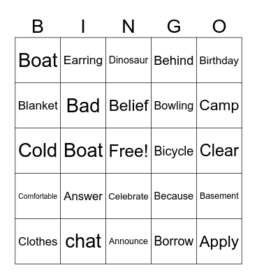 ASL Fingerspelling 51-100 Bingo Card