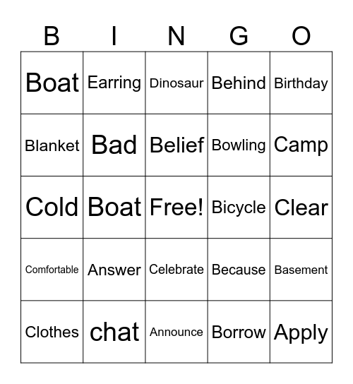 ASL Fingerspelling 51-100 Bingo Card