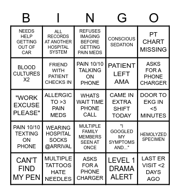 ER BINGO Card