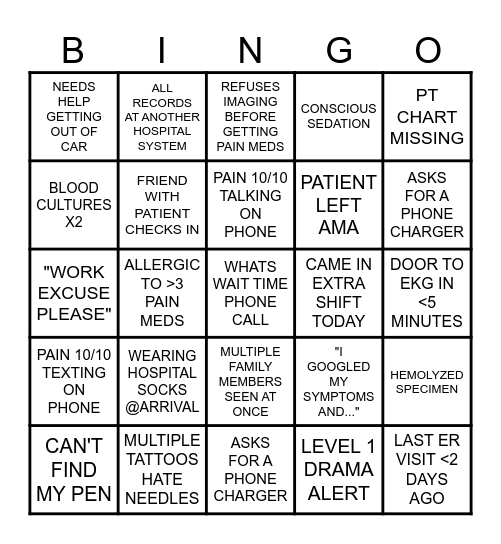 ER BINGO Card