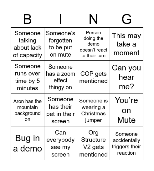 Demo Day Bingo Card