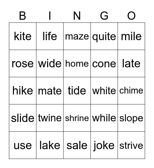 Split Digraphs Bingo Card