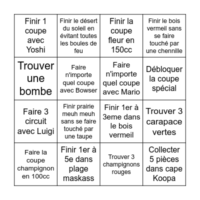 Mario Kart Wii Bingo Card