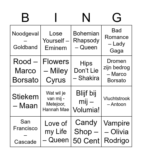 Muziekbingo Card