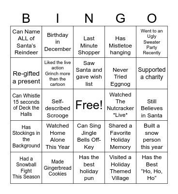 Holiday Bingo Card