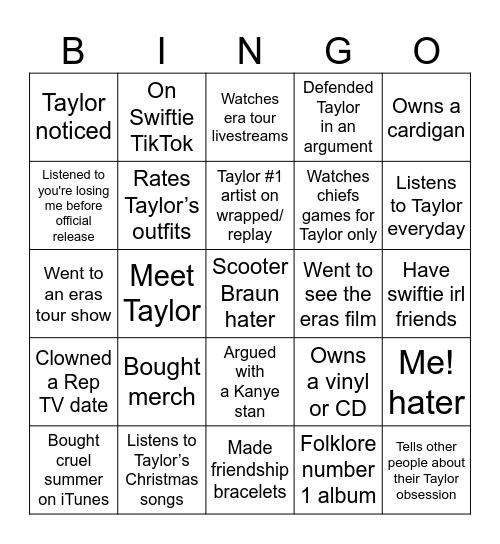 Swiftie Stan Twt Bingo Card