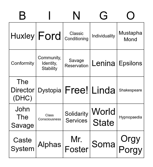 Brave New World Bingo Card