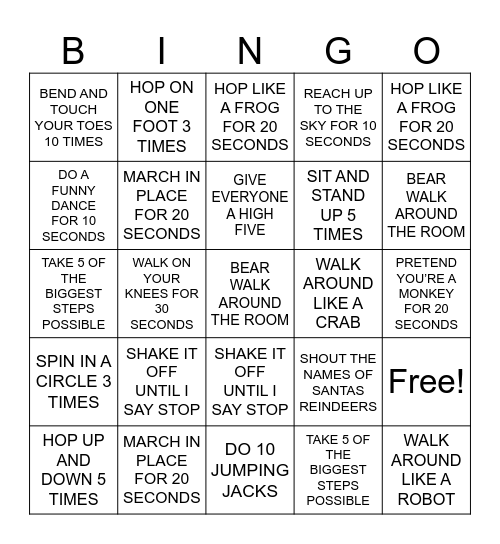 MOVEMENT BINGO Card