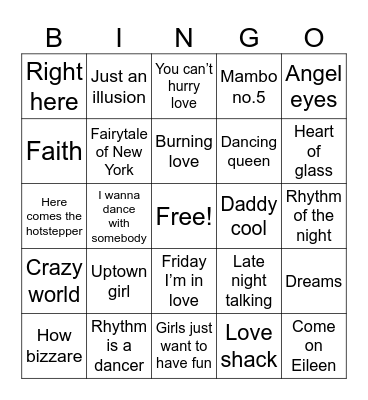 Music Bingo Card