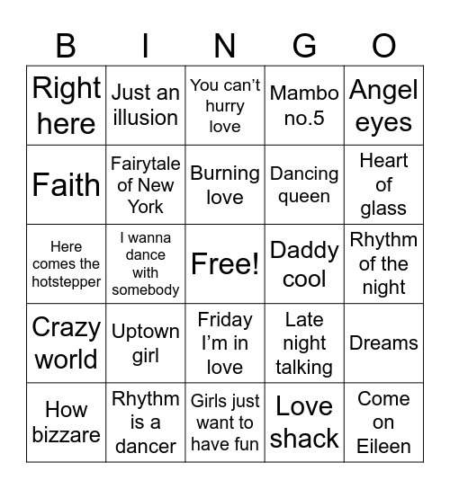 Music Bingo Card