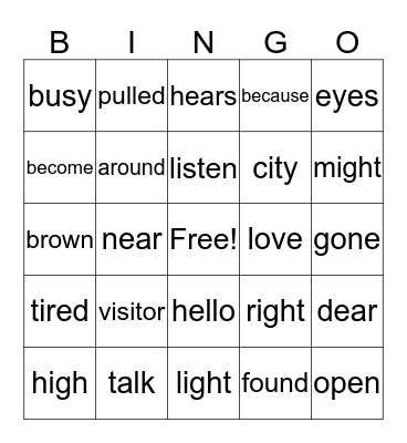 Theme 5 High frequency words Bingo Card