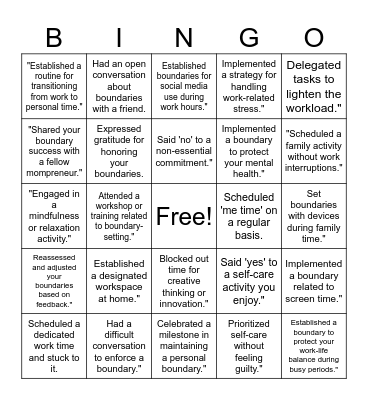 Boundaries 101 Bingo Card