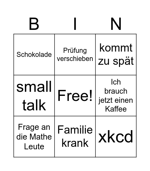 Probst EInf Bingo Card