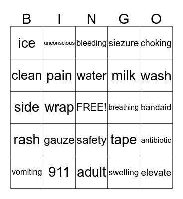 FIRST AID BINGO Card