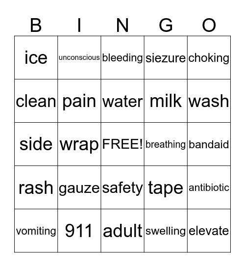 FIRST AID BINGO Card