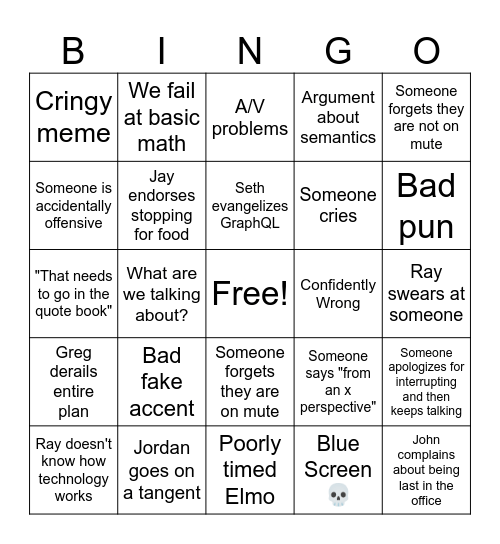 PI Planning WFH Edition Bingo Card