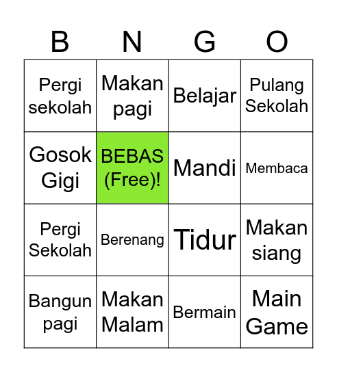 Rutinitas Sehari-hari Bingo Card