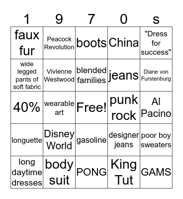 That 70's Bingo Card