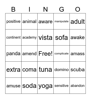 wilson 5.5 Bingo Card