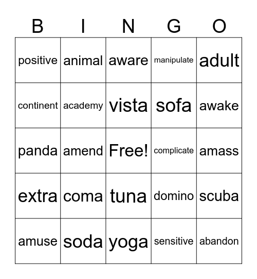 wilson 5.5 Bingo Card