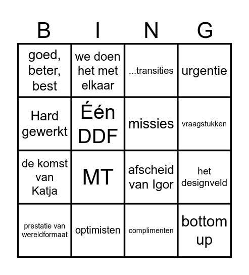 DDK BING Bingo Card