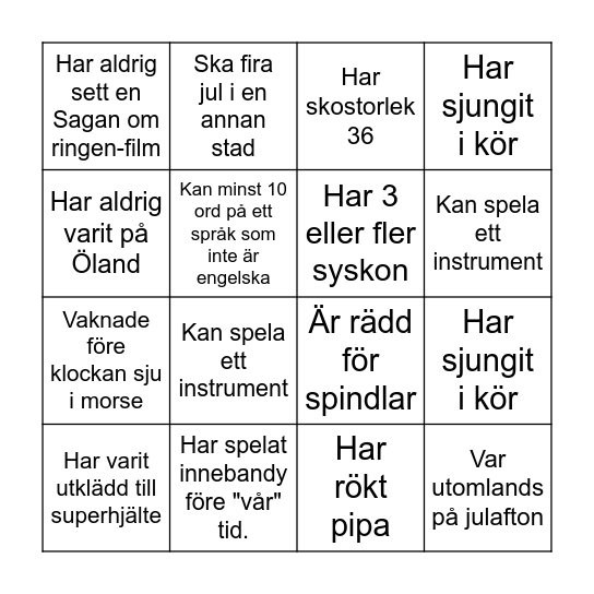 Mingelbingo för innebandyn Bingo Card