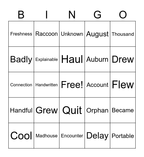 SRP Bingo Card