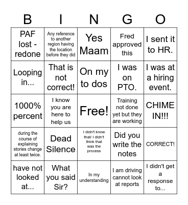 Southeast Compliance Meeting Bingo Card