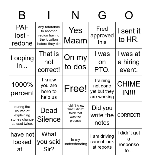 Southeast Compliance Meeting Bingo Card